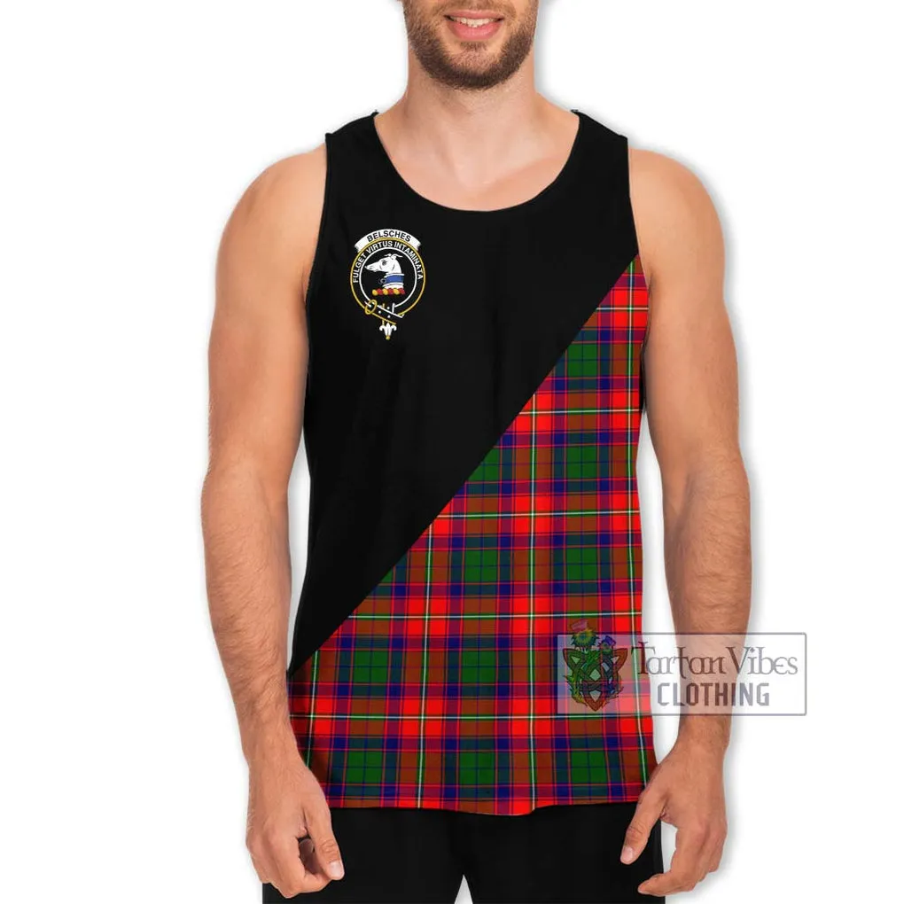 Belsches Tartan Men's Tank Top with Family Crest and Military Logo Style