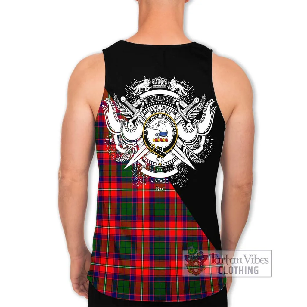 Belsches Tartan Men's Tank Top with Family Crest and Military Logo Style