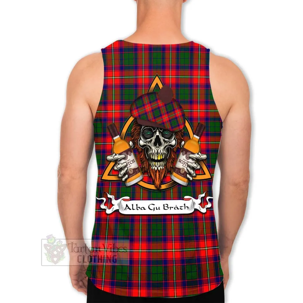 Belshes (Belsches) Tartan Men's Tank Top with Family Crest and Bearded Skull Holding Bottles of Whiskey