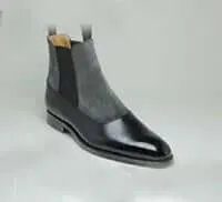 Bespoke Black Gray Chelsea Leather Suede Boot