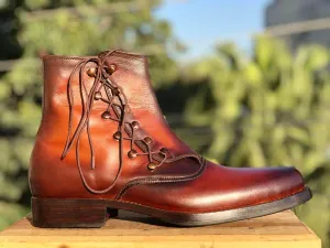 Bespoke Two Tone Brown Ankle Leather Lace Up Men's Boot