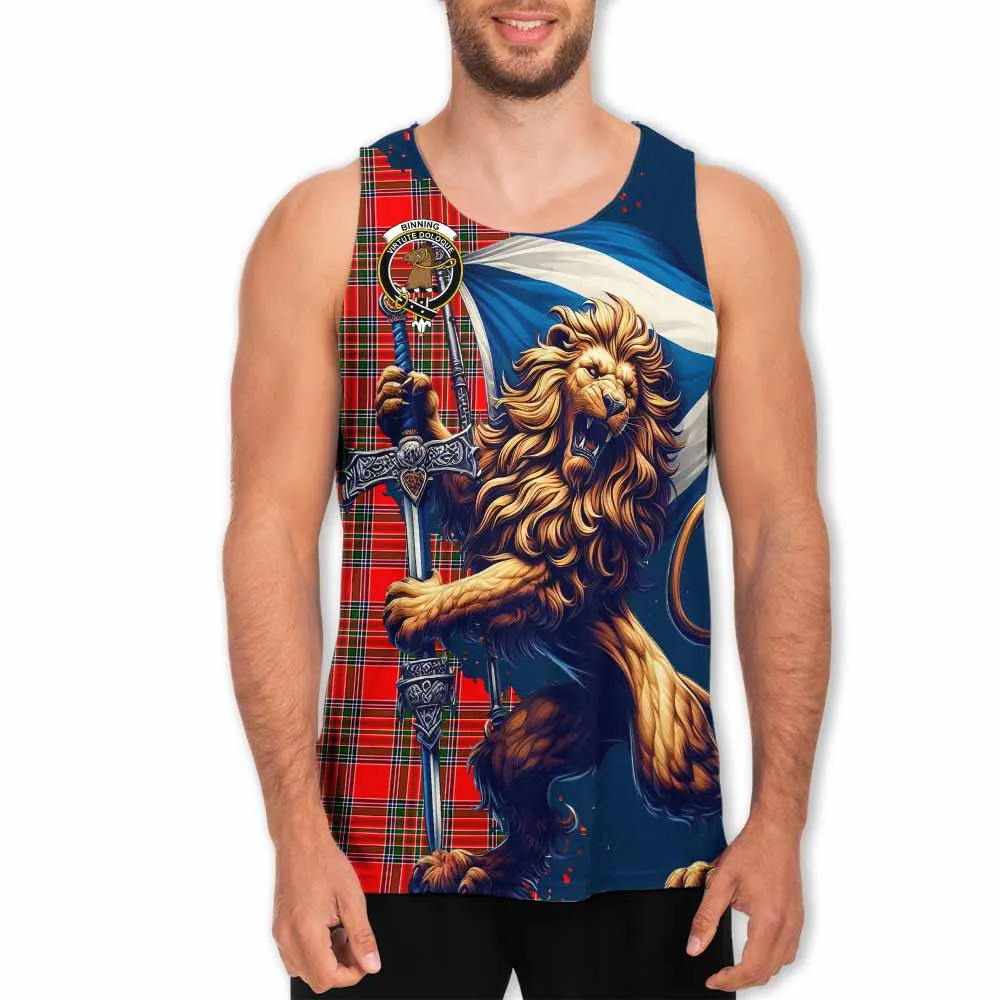 Binning Tartan Family Crest Men's Tank Top with Scottish Majestic Lion