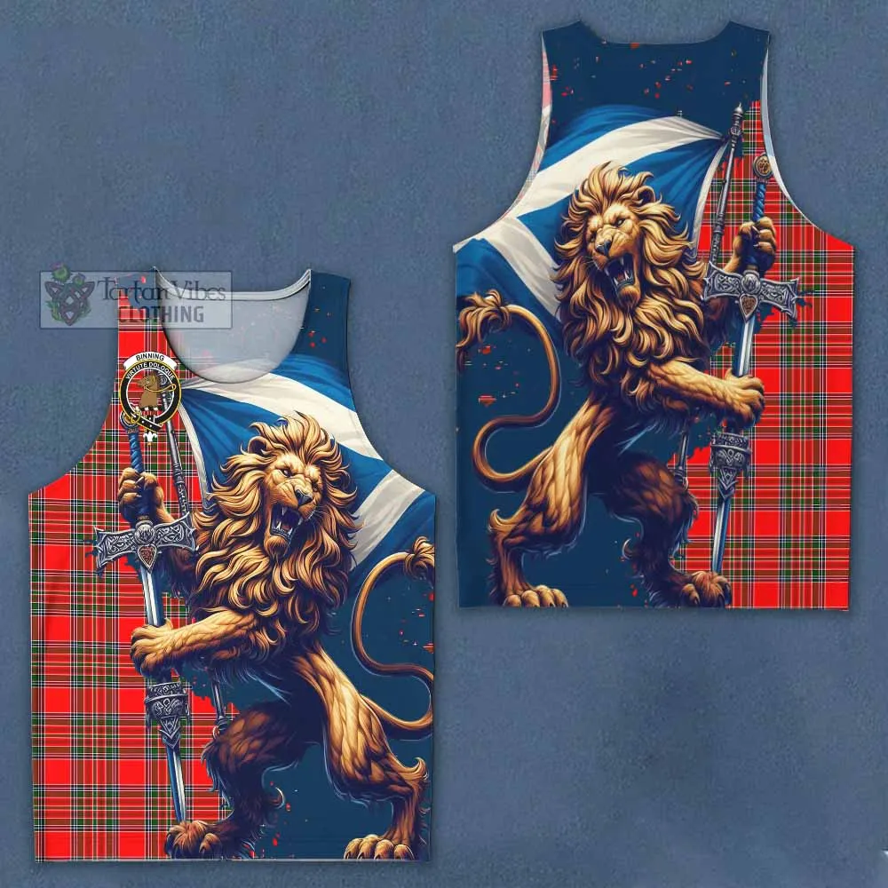 Binning Tartan Family Crest Men's Tank Top with Scottish Majestic Lion