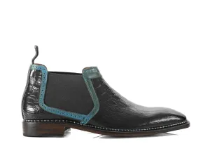 Black Alligator Leather Chelsea Boot,Men's Handmade Party Boot