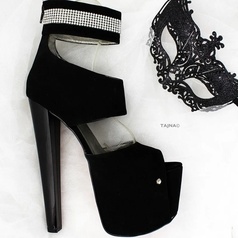 Black Gemstone Designer Platform Heels