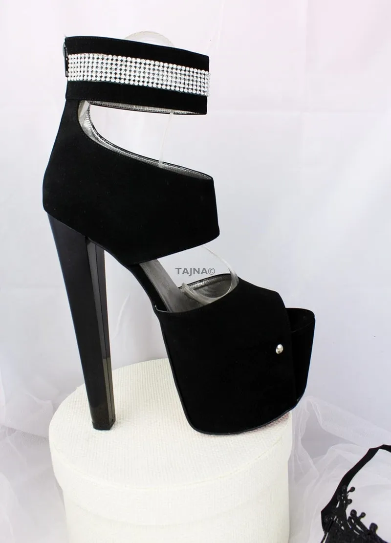 Black Gemstone Designer Platform Heels