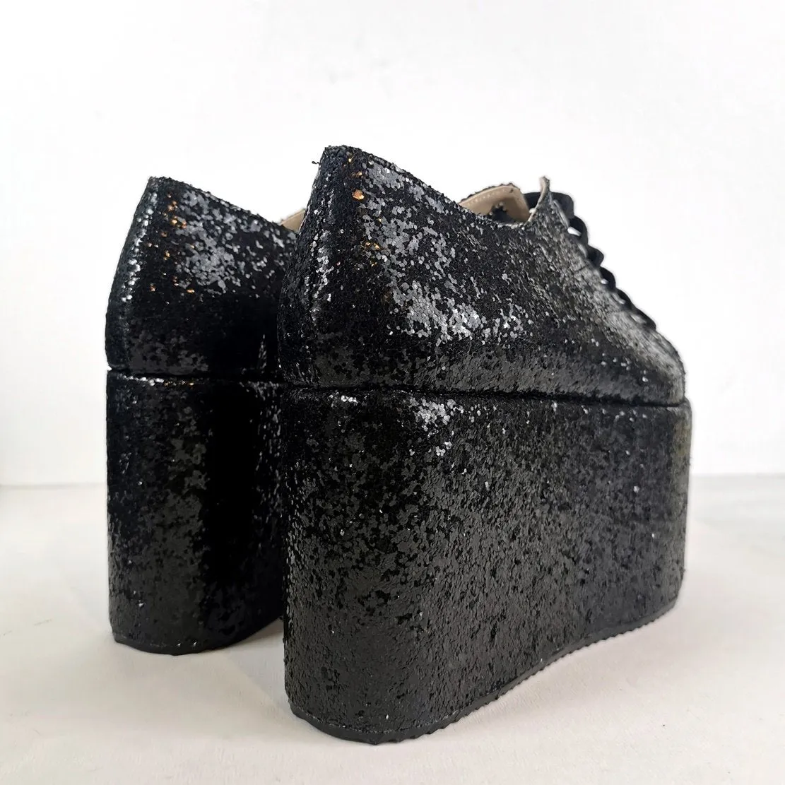 Black Glitter Sneakers Wedge Platform Shoes