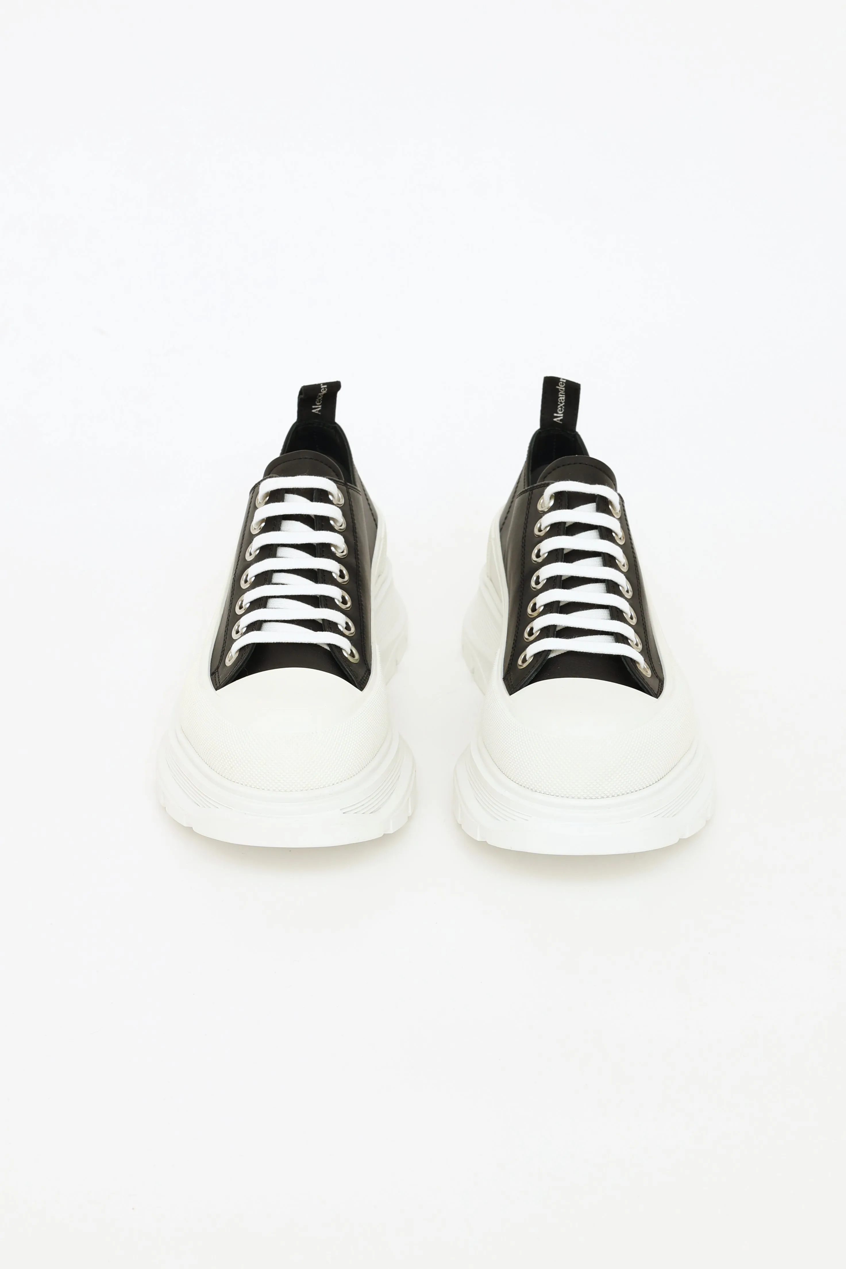 Black Leather Treaded Sneakers