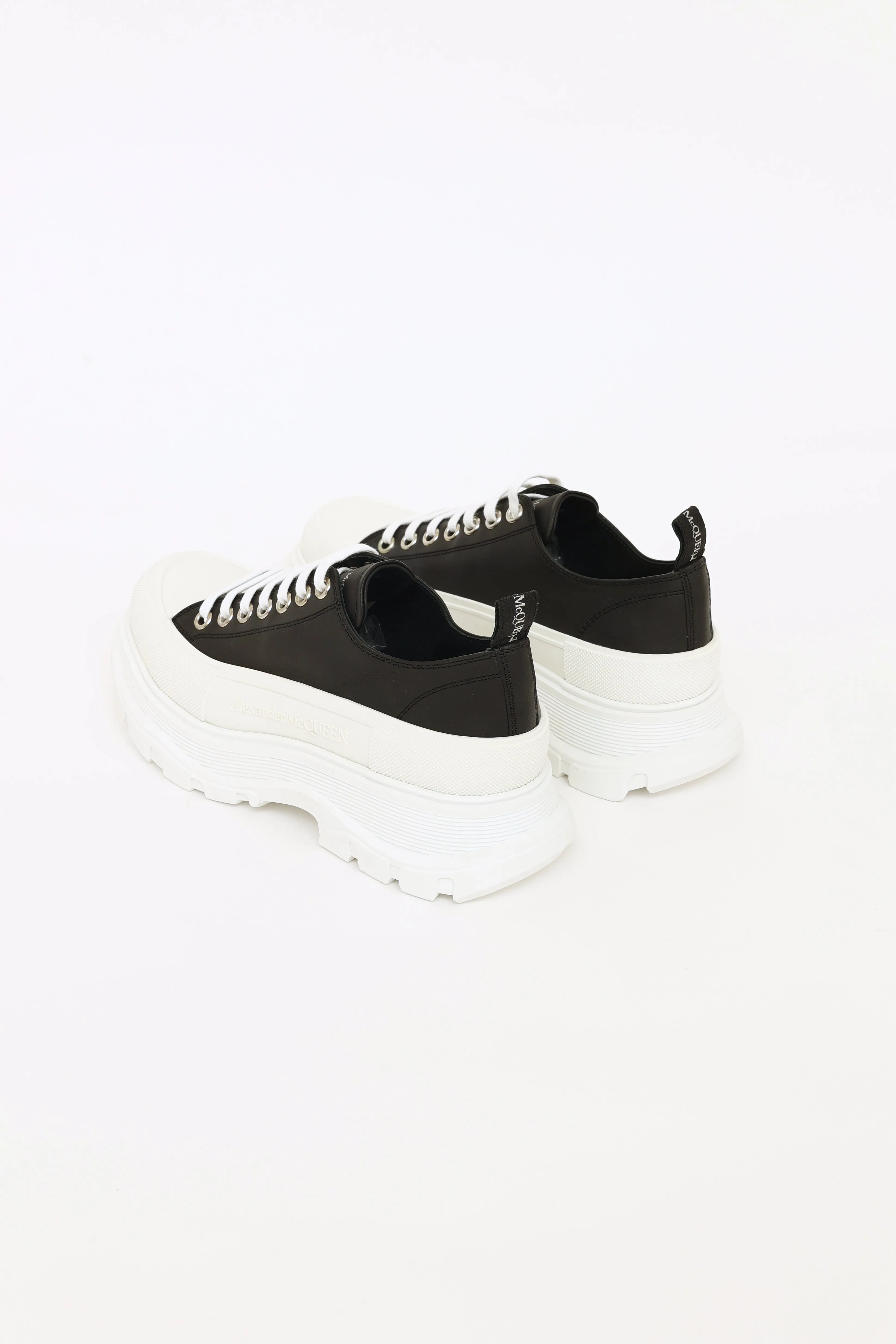 Black Leather Treaded Sneakers