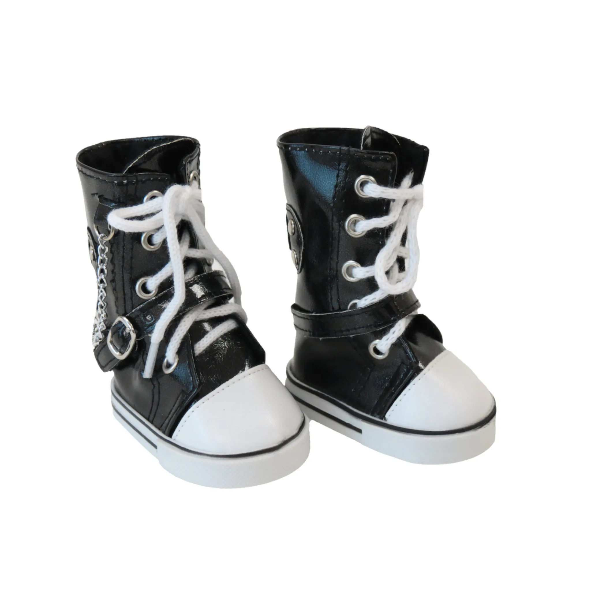 Black Metallic High Top Sneaker Boots for 18-inch dolls