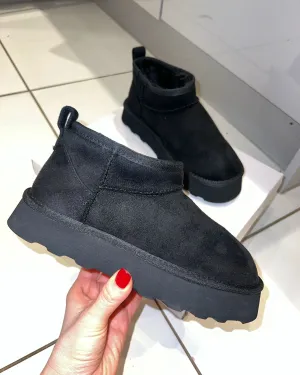 Black Mini Platform Low Ankle Boots