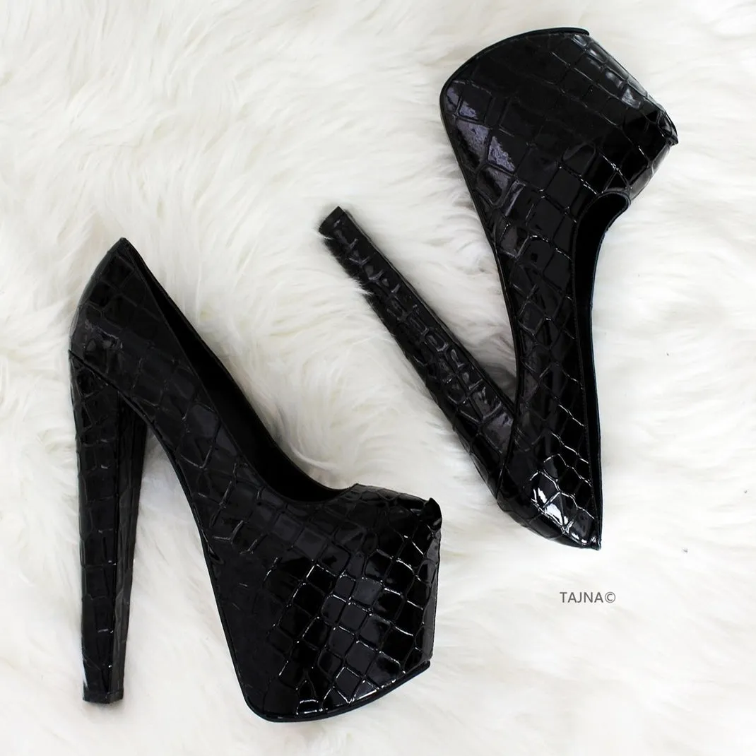 Black Platform Thick Heels