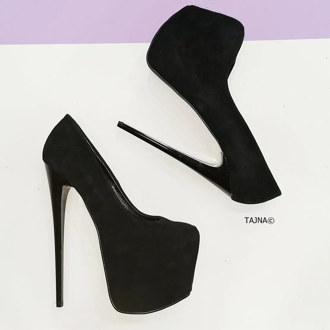 Black Suede High Heel Platform Pumps