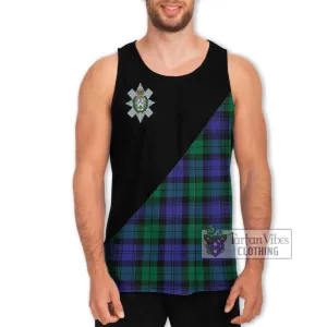 Black Watch Modern Tartan Men's Tank Top with Family Crest and Military Logo Style