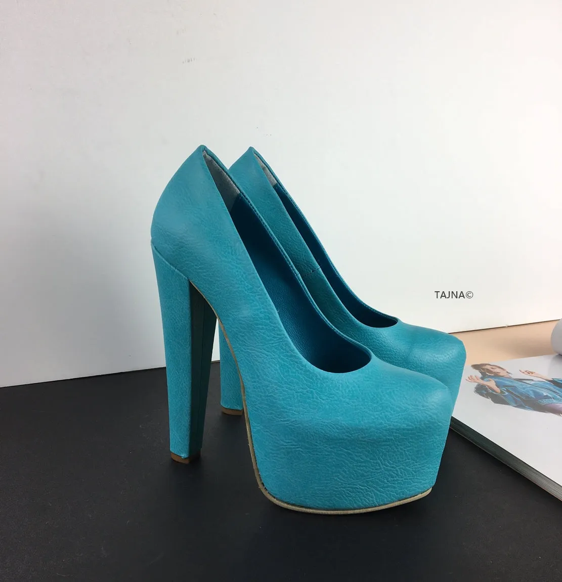 Blue Pumps Thick Heels