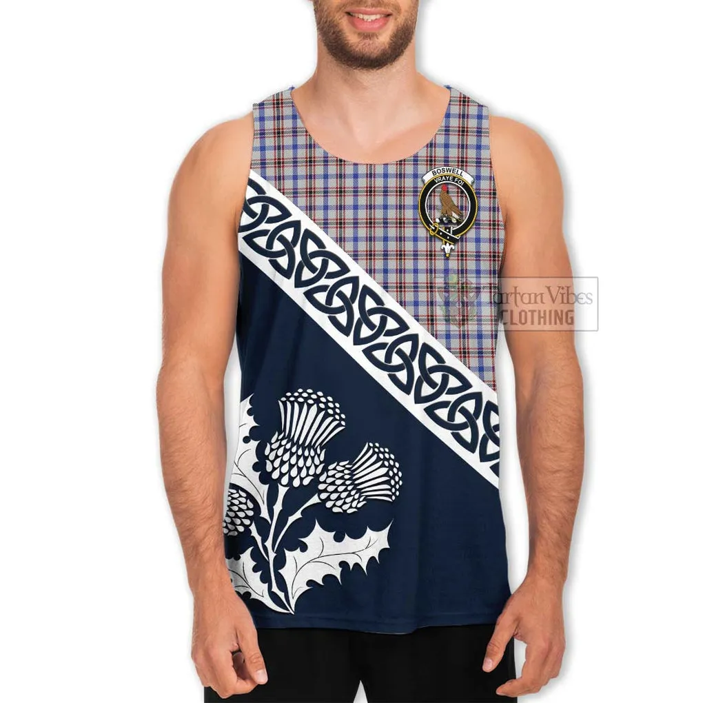 Boswell Tartan Men's Tank Top Featuring Thistle and Scotland Map