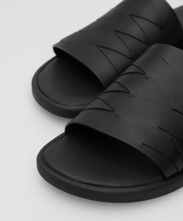 Bottega Veneta Black Leather Flip Flops