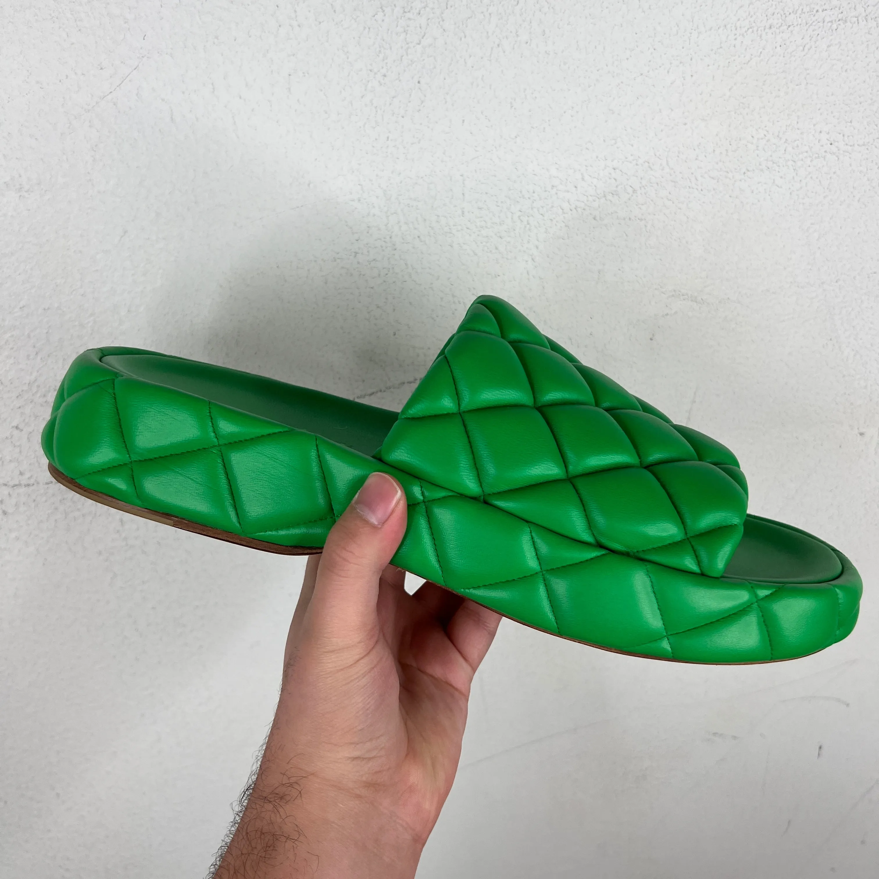 Bottega Veneta Green Woven Intrecciato Slides