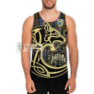 Bowie Tartan Men's Tank Top with Family Crest Celtic Wolf Style