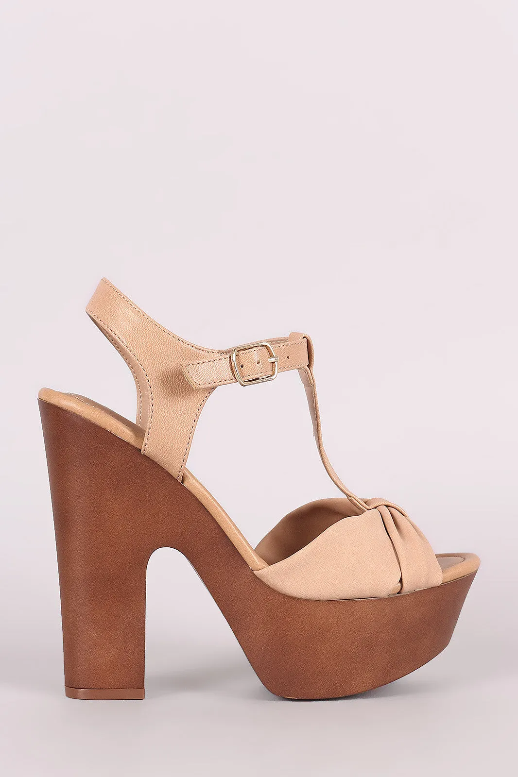 Breckelle T-Strap Chunky Faux Wooden Platform Heel