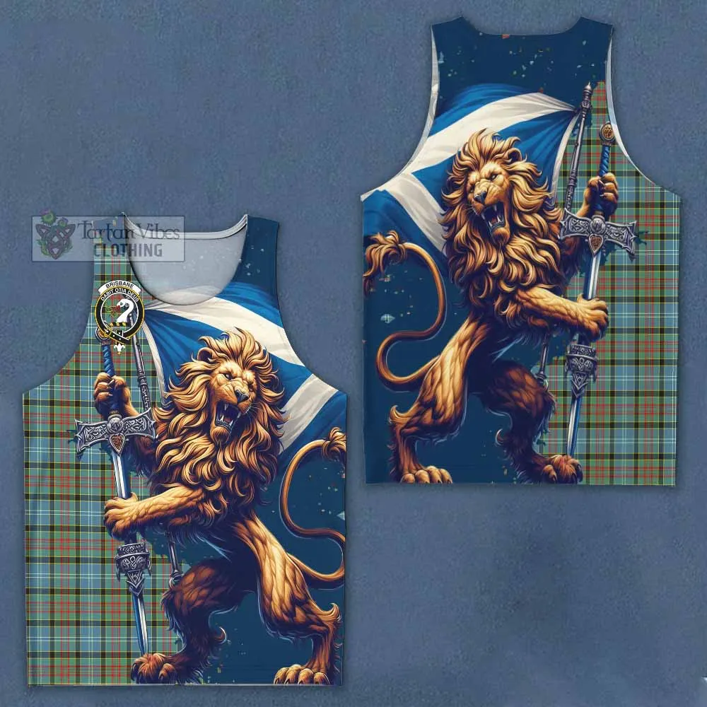 Brisbane Tartan Family Crest Men's Tank Top with Scottish Majestic Lion