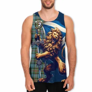 Brisbane Tartan Family Crest Men's Tank Top with Scottish Majestic Lion