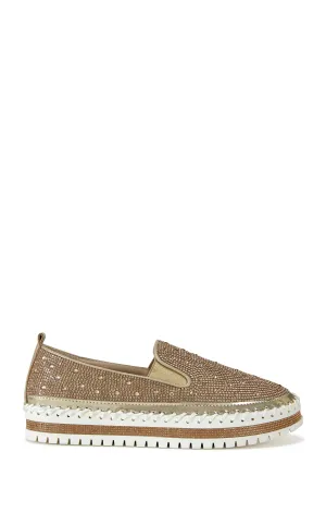 BRITTANY-ROSEGOLD RHINESTONE SLIP ON SNEAKER