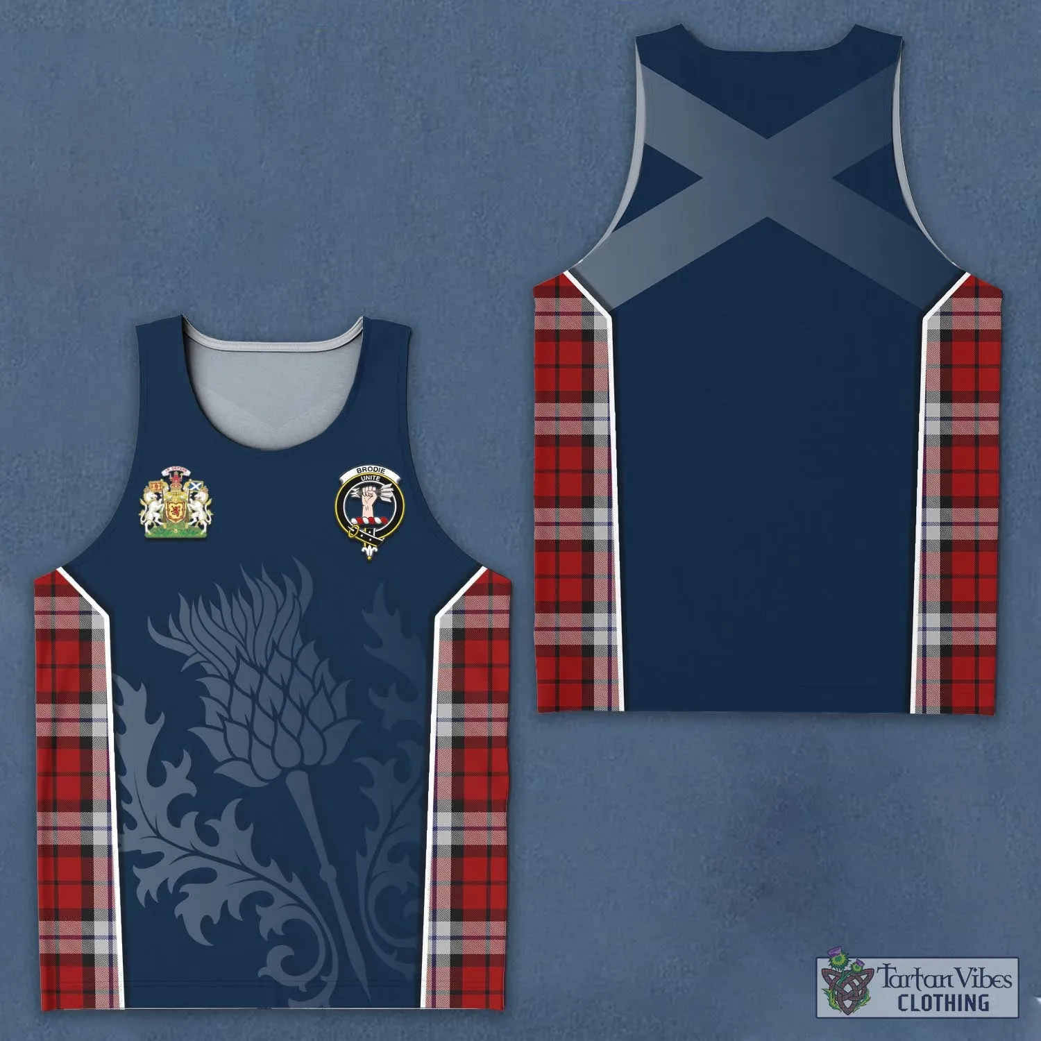 Brodie Dress Tartan Men's Tanks Top with Family Crest and Scottish Thistle Vibes Sport Style