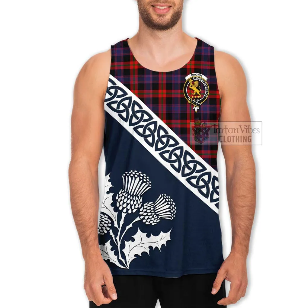 Brown (Broun) Tartan Men's Tank Top Featuring Thistle and Scotland Map