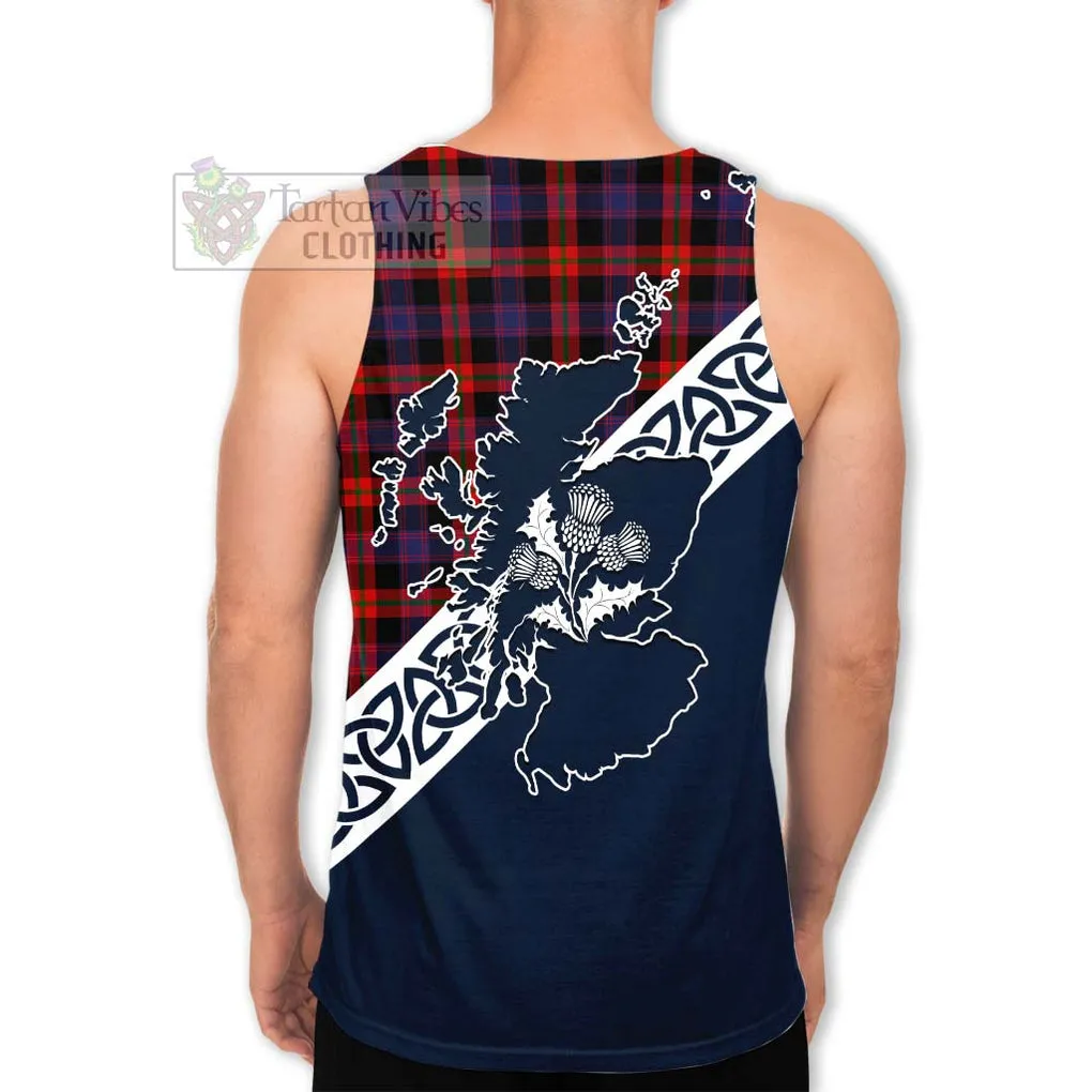 Brown (Broun) Tartan Men's Tank Top Featuring Thistle and Scotland Map