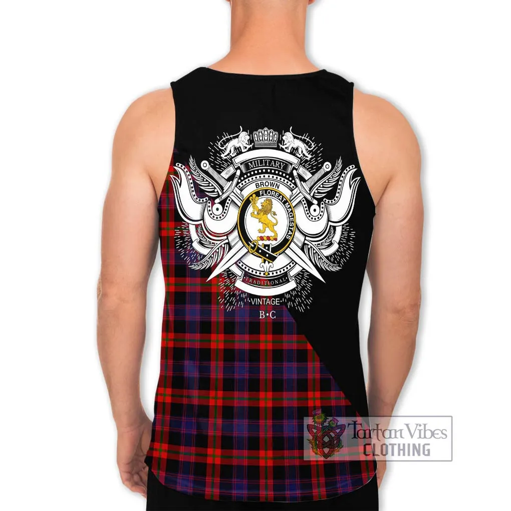 Brown (Broun) Tartan Men's Tank Top with Family Crest and Military Logo Style