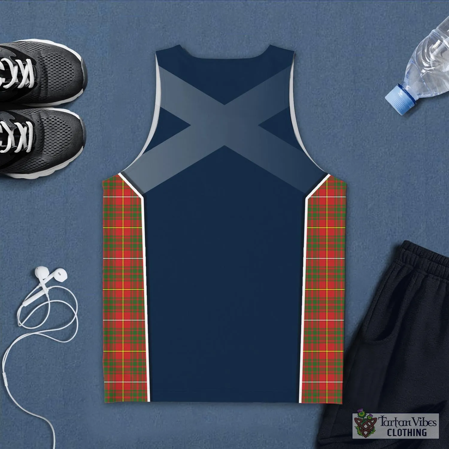 Bruce Modern Tartan Men's Tanks Top with Family Crest and Scottish Thistle Vibes Sport Style