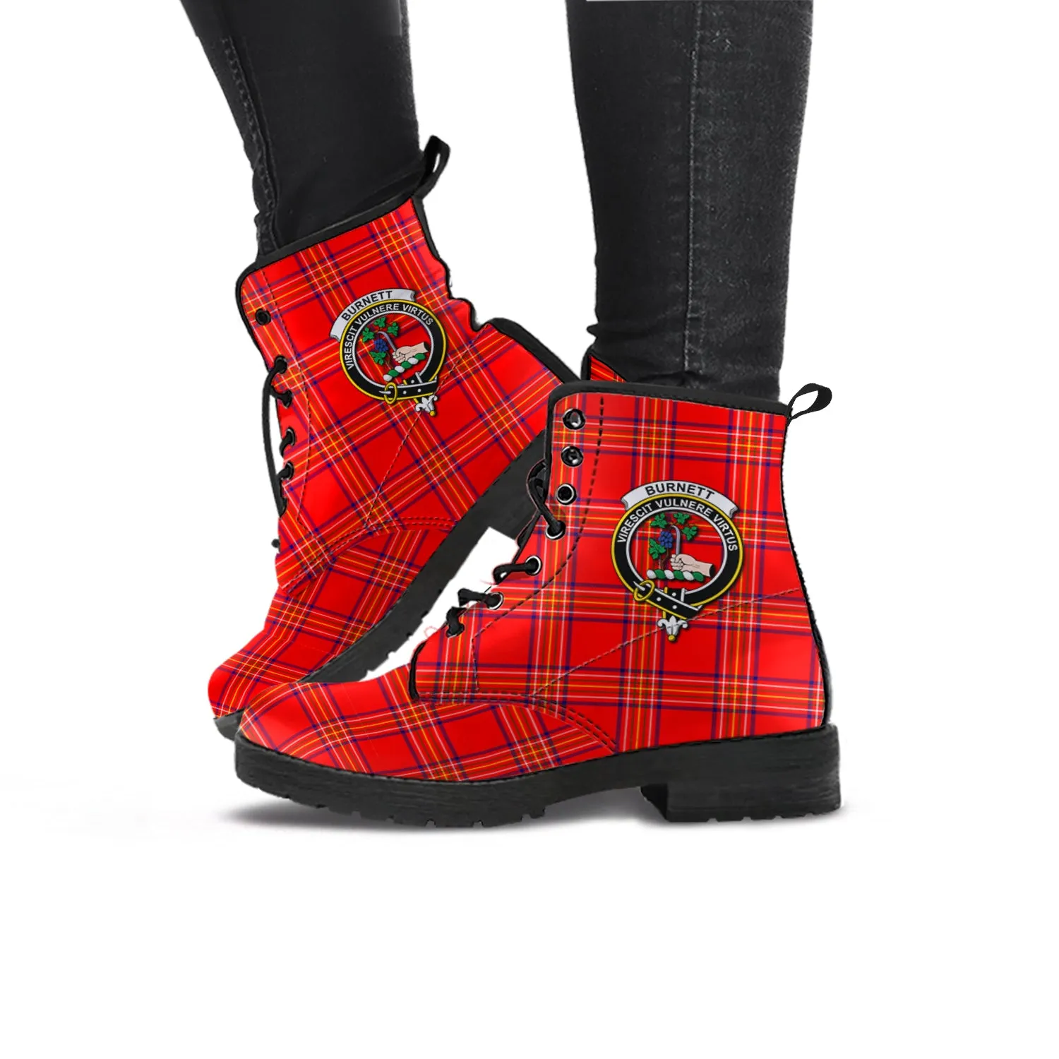 Burnett Modern Tartan Leather Boots with Family Crest