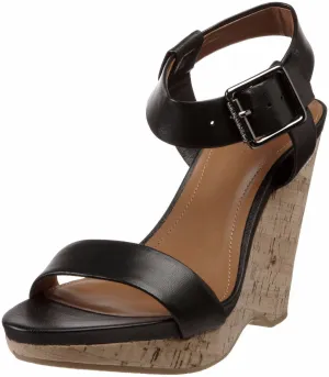 Calvin Klein Nikole Wedge Sandal,Black (Women)