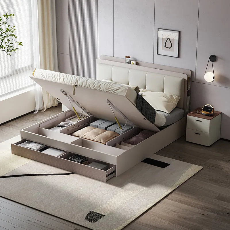 Cappuccino Taupe Platform Bed with Bedside Table & Mattress Set