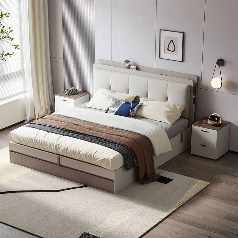 Cappuccino Taupe Platform Bed with Bedside Table & Mattress Set