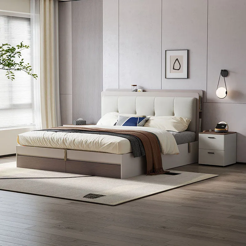 Cappuccino Taupe Platform Bed with Bedside Table & Mattress Set