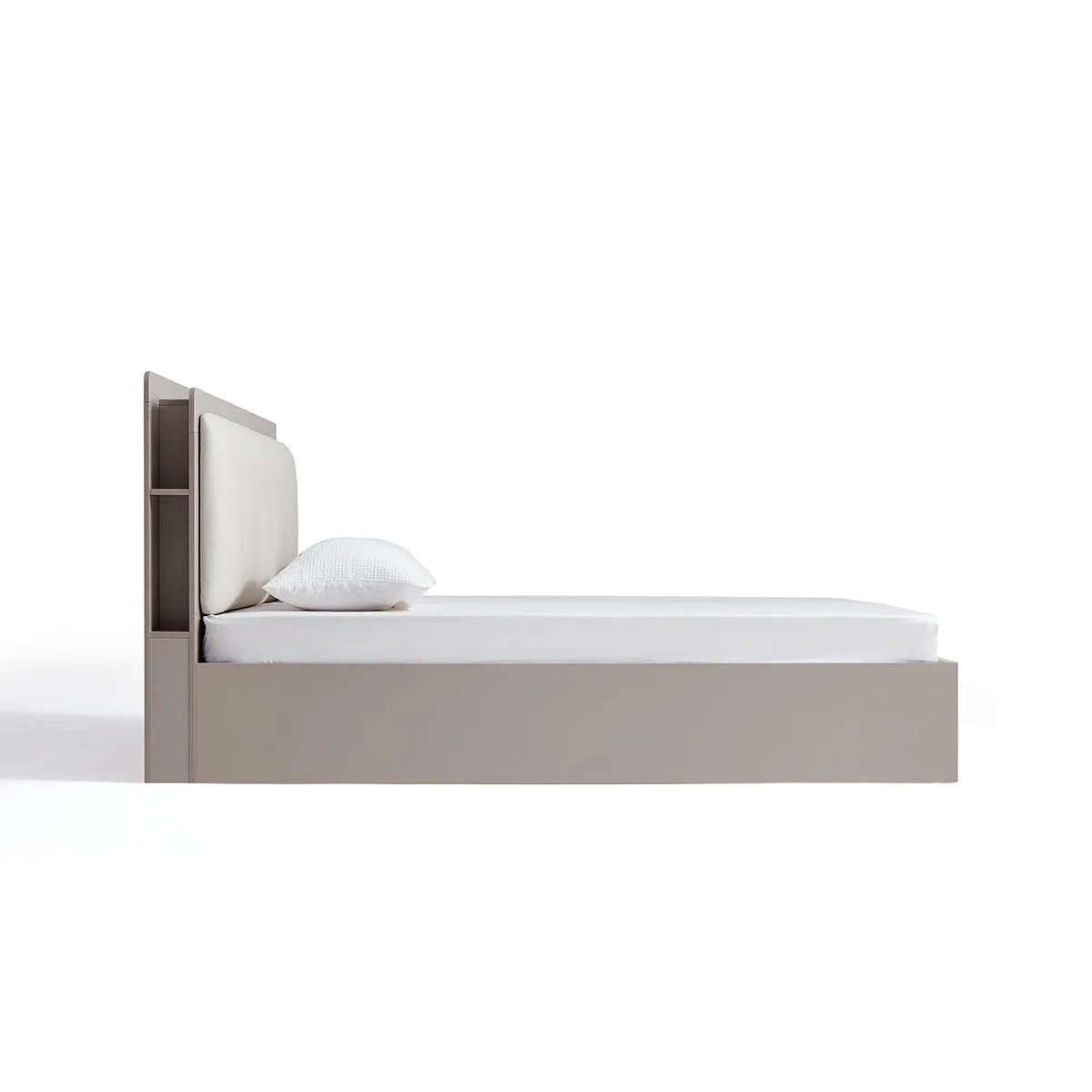 Cappuccino Taupe Platform Bed with Bedside Table & Mattress Set