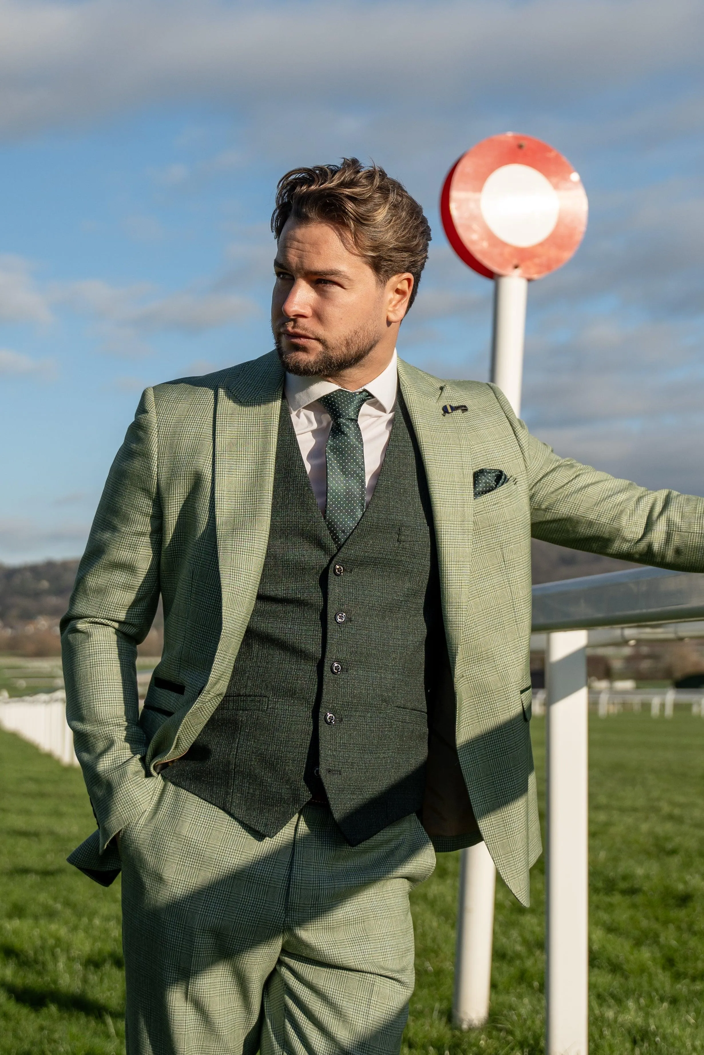 Caridi Sage with Caridi Olive Waistcoat Three Piece Suit