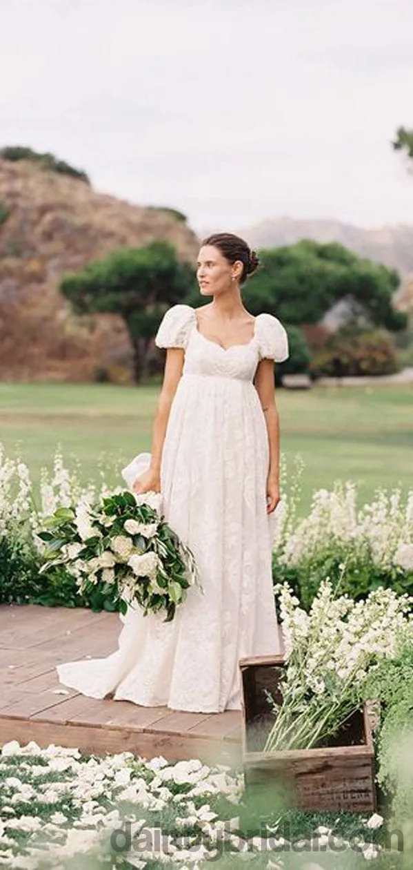 Charming Short Sleeves Bateau Neckline  Elegant A-line Long Cheap Lace Wedding Dresses.DB10034