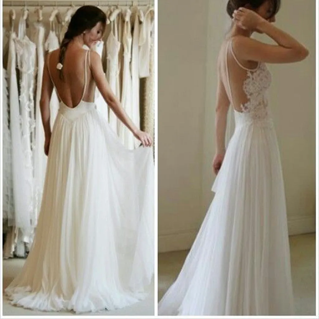 Cheap Summer Simple Illusion Strap Sexy Backless Lace Chiffon Elegant Popular  Wedding Party Dresses.   DB0001