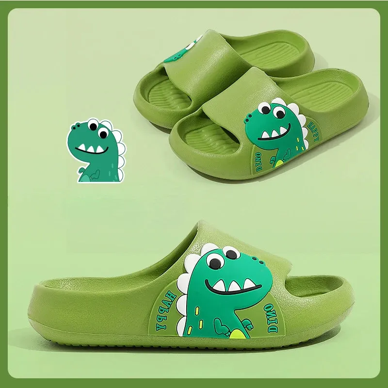 Children Slippers New 2024 Summer Cartoon Dinosaur Bear Sandals Boys Girls Soft Sole Home Flip Flops Kids Non-slip Beach Slipper