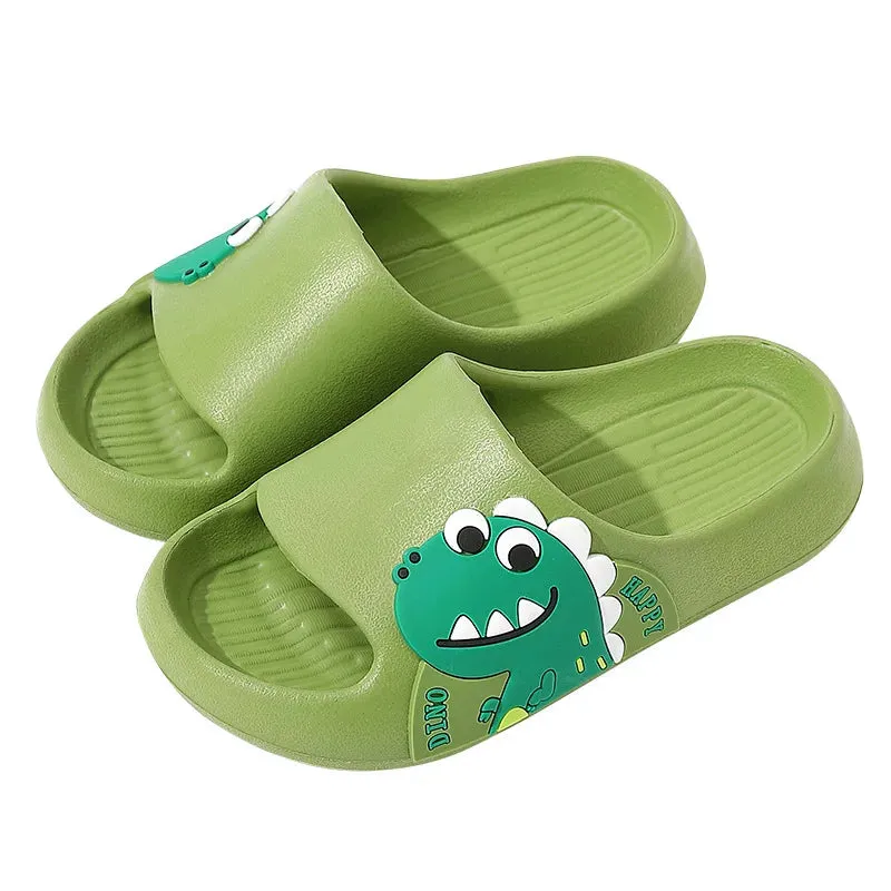 Children Slippers New 2024 Summer Cartoon Dinosaur Bear Sandals Boys Girls Soft Sole Home Flip Flops Kids Non-slip Beach Slipper