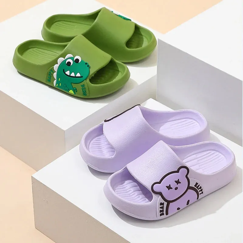 Children Slippers New 2024 Summer Cartoon Dinosaur Bear Sandals Boys Girls Soft Sole Home Flip Flops Kids Non-slip Beach Slipper