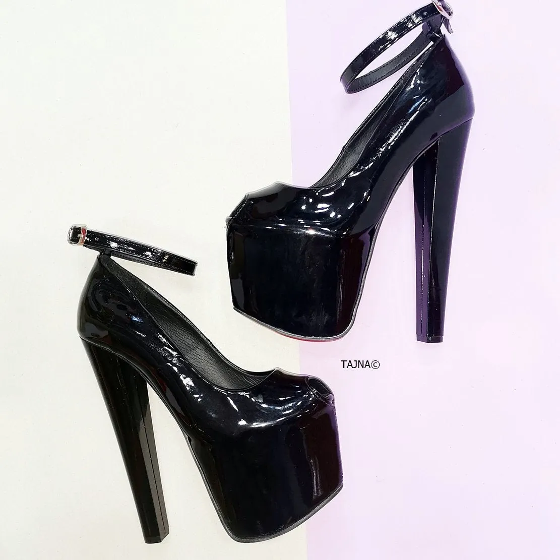 Chunky Heel Fishmouth Black Patent