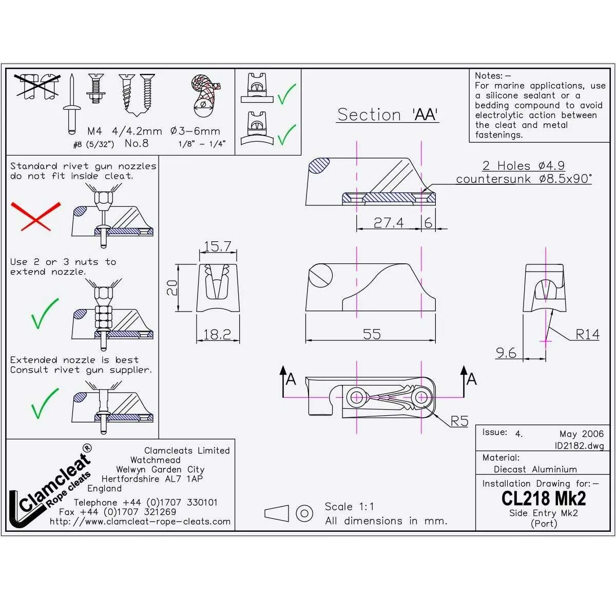 Clamcleat CL218 MK2 Side Entry Cleat - Port - CL218 MK2