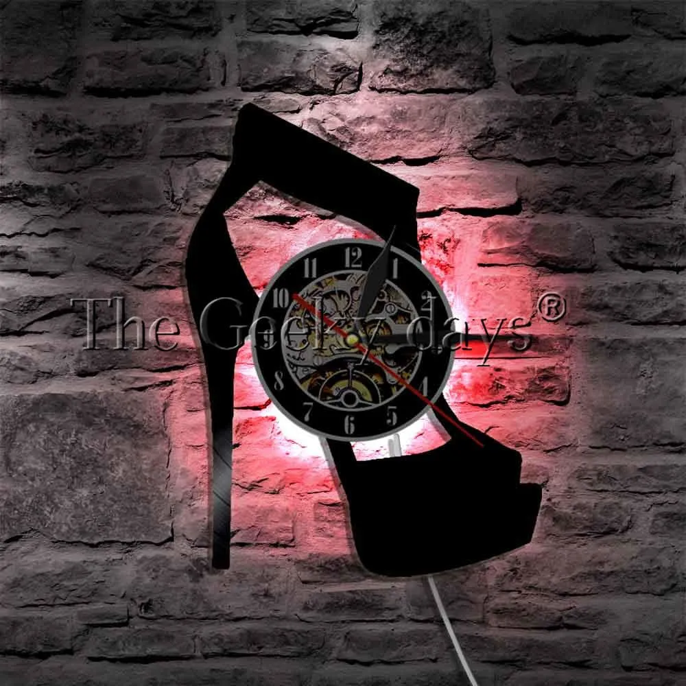 Classic Black High Heel Design Wall Clock Fashion Wall Art Shoes Store Business Sign Wall Art Vinyl Record Wall Clock Lady Gifts