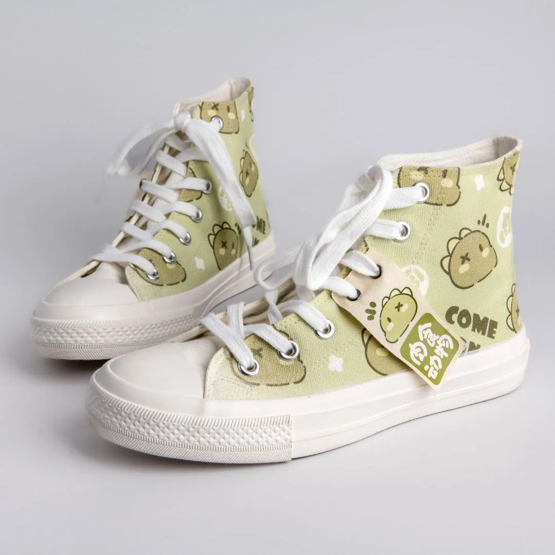 *CLEARANCE* Cheerful Dinosaur High Top Canvas Shoes - Unisex