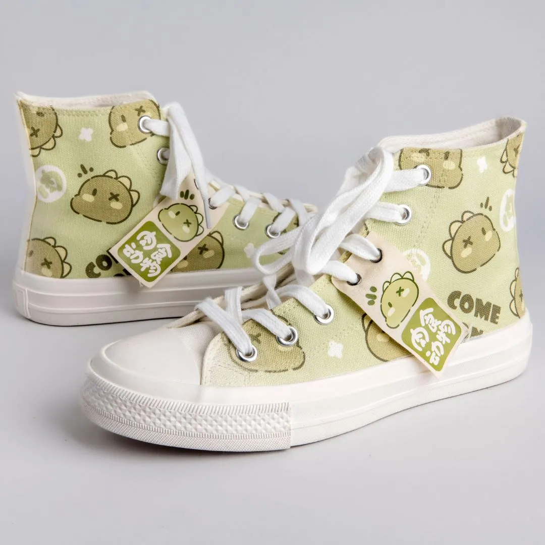 *CLEARANCE* Cheerful Dinosaur High Top Canvas Shoes - Unisex