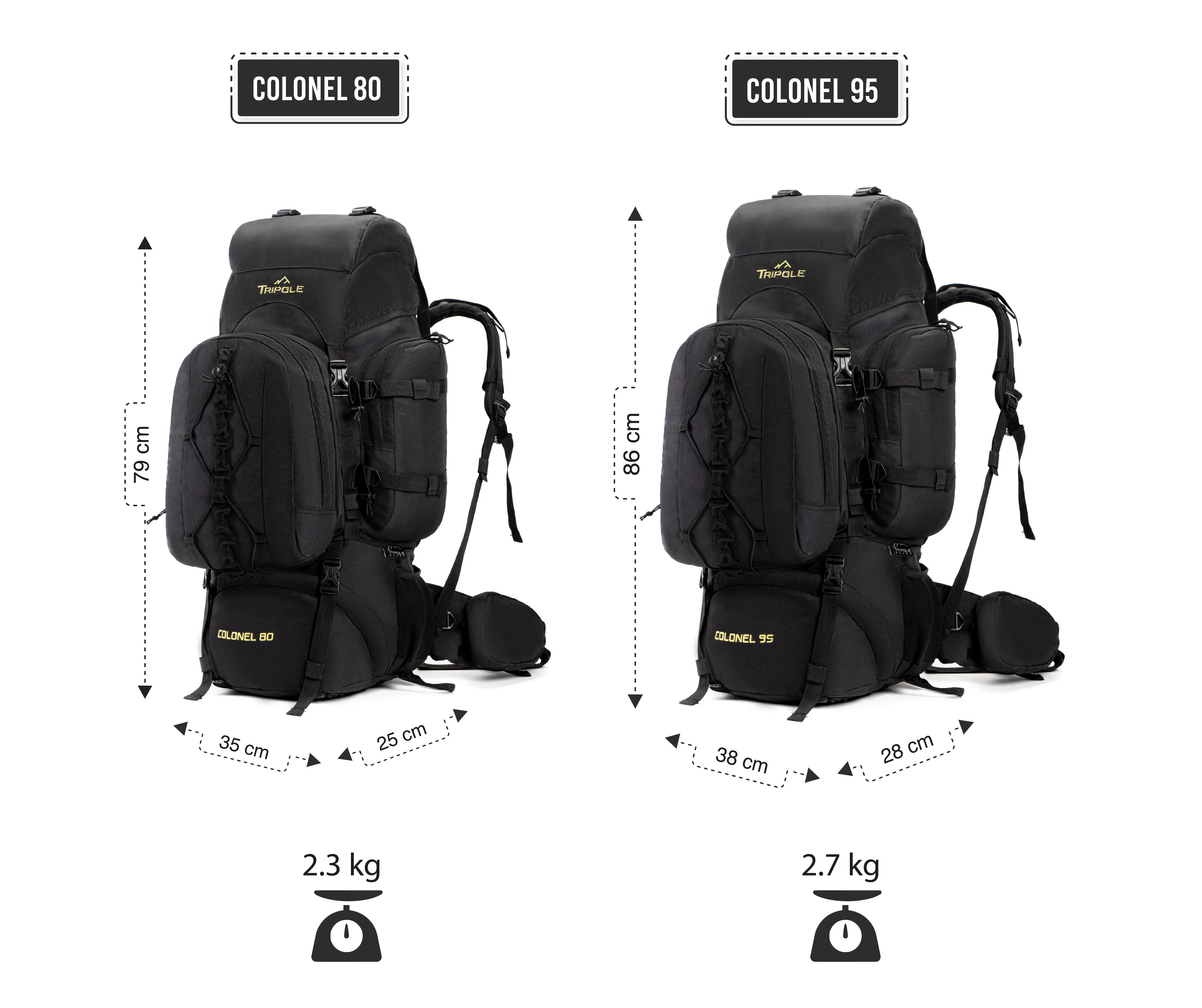 Colonel Series 80 Litre Rucksack   Detachable Day Pack & Rain Cover | Black